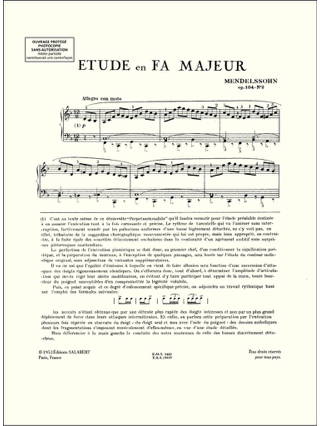 Etude En Fa Majeur Op. 104 N°2 - MENDELSSOHN - Partition - Piano